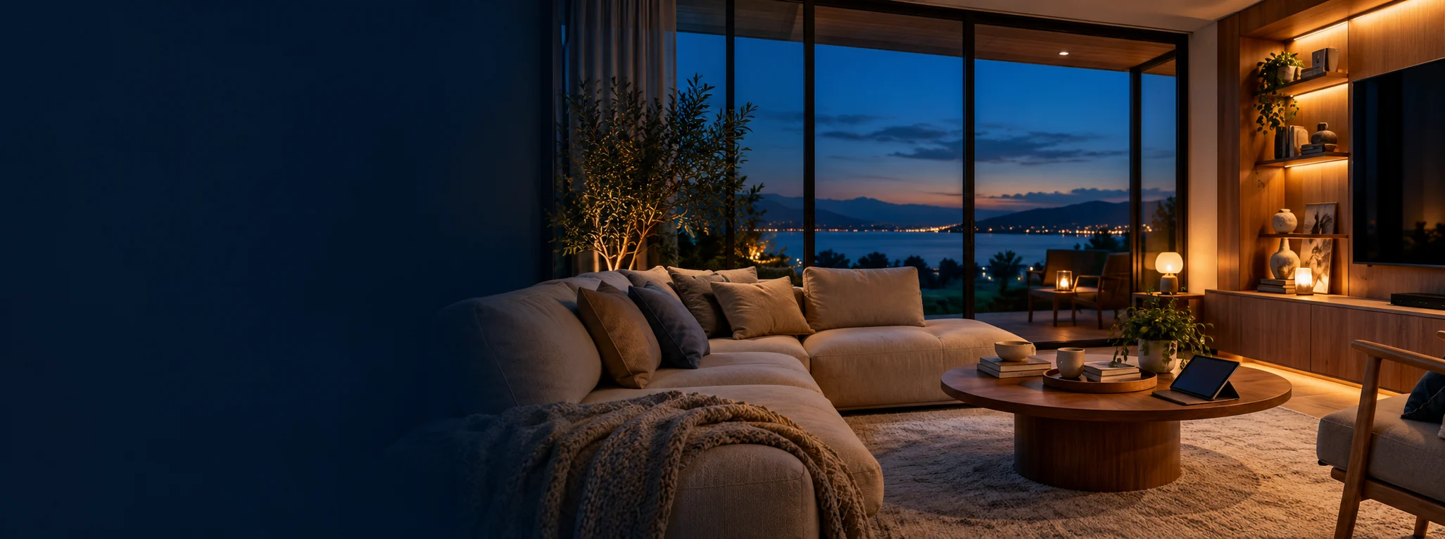 A contemporary living room with carefully integrated technology